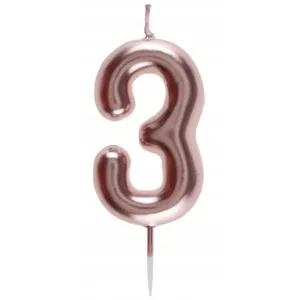 Bougie ROSE GOLD chiffre 3 pas cher