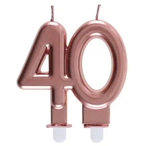 SANTEX REF/6932 -Décoration gâteau anniversaire avec bougie 40 ans rose gold métallique (x1) pas cher