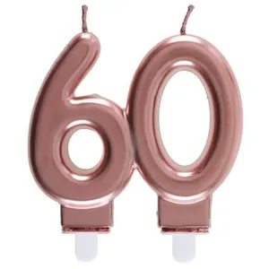 SANTEX REF/6932 -Décoration gâteau anniversaire avec bougie 60 ans rose gold métallique (x1) pas cher