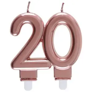 SANTEX REF/6932 -Décoration gâteau anniversaire avec bougie 20 ans rose gold métallique (x1)Vendu parcdiscount