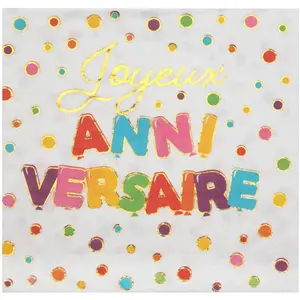 20 SERVIETTES PAPIER ANNIVERSAIRE 33CM POIS COLOREVendu parfnac-be
