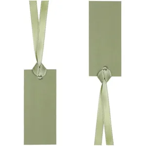 SANTEX Etiquette/Marque-place rectangle avec ruban vert Olive/Sauge (x12) REF/3312 pas cher