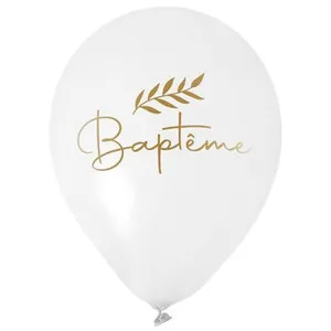 SANTEX 6 Ballons en latex Baptême de 30cm REF/8009 Blanc et doré or. pas cher