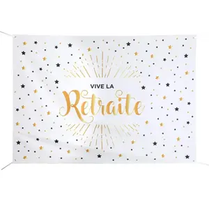 SANTEX Toile fond photo - Vive la Retraite - 210x150cm - Polyester - Décoration de fête - Intérieur pas cher