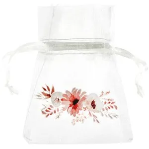 4 SACHETS TISSU ORGANDI AMOUR FLORAL 7.5X10CM pas cher