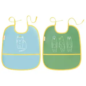 Badabulle Lot de 2 bavoirs souples, Impérméables avec récupérateur, de 0 à 3 ans