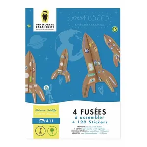 Kit créatif - PIROUETTE CACAHOUETE - 4 fusées en carton à construire -... pas cher