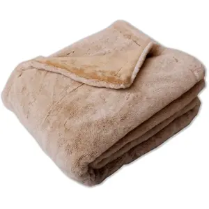 ED Enjoy Home Plaid Effet Fourrure de Lapin au Recto et Effet Flanelle au Verso, Toucher Soyeux, Coloris Beige, 125x150cm, P051BE125150 pas cher