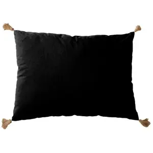 ED ENJOY HOME Coussin rectangulaire en coton certifié OEKO-TEX avec pompons en jute - Noir - 50 x 70 cmVendu parcdiscount