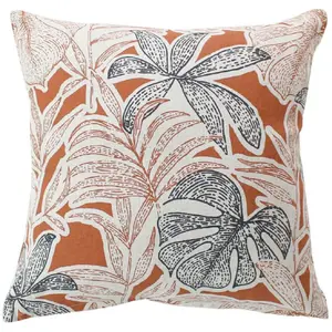 Coussin décoratif déhoussable motif feuillage tropical Blanc 40x40 cm pas cher