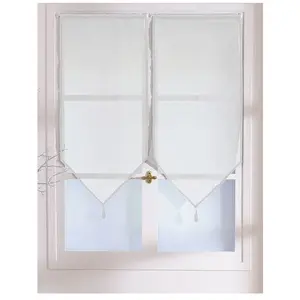 HOME MAISON Petits Voilages Unis en Polyester à Pointes et Pompons Blanc 60 x 90 cm