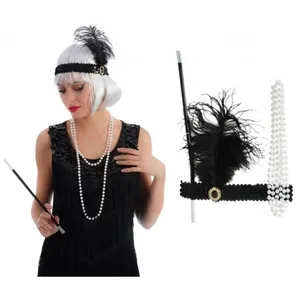 Chaks 11093, Kit Charleston 3 pièces (fume-cigarette, bandeau, collier), Noir pas cher
