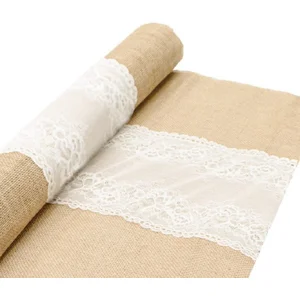 Chaks Jute tafelloper - met wit kant - 60 x 300 cm - extra breed - Taf...Vendu parbol