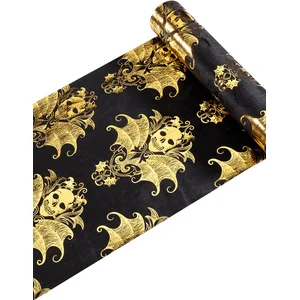 CHAKS CHEMIN DE TABLE VELOURS SKULL NOIR OR 3MX28CM pas cher