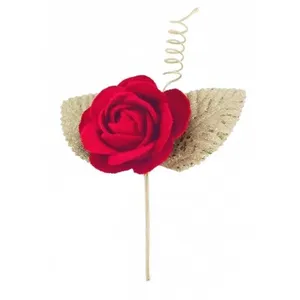 Chaks 11778, Fleur Rose rouge 11cm sur tige avec feuilles dorées pas cher