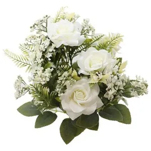 CHAKS Bouquet de fleurs - Non spécifié - 9 Roses Artificielles - 40,5 cm - Blanc - Look champêtre pas cher