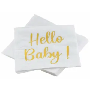 Chaks Baby kraamfeest/geboorte servetten - Hello Baby! - 20x - wit/gou...Vendu parbol