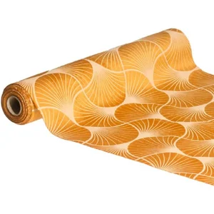 Chaks Tafelloper op rol - ginkgo print - oranje - 28 x 300 cm - polyester pas cher