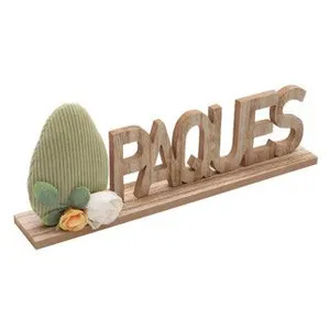 10 CENTRE DE TABLE PÂQUES BOIS VELOURS 30X5X13CM VERT Beige pas cher