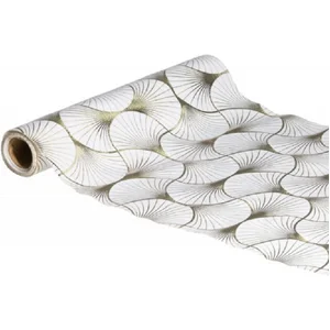 Chaks Tafelloper op rol - ginkgo print - wit/grijs - 28 x 300 cm - pol... pas cher