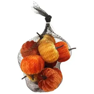 10 9 CITROUILLES DÉCO VELOURS 6X5CM JAUNE ORANGE pas cher