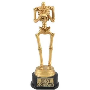 Chaks 13677, Statuette Trophée Squelette Halloween plastique doré 18 cm pas cher