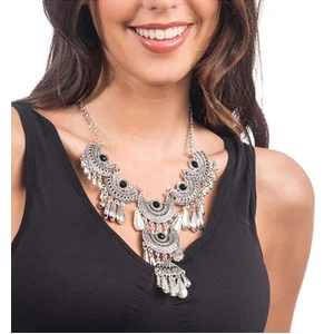 CHAKS Halsketting Bohemian Festival Zilver-Zwart pas cher
