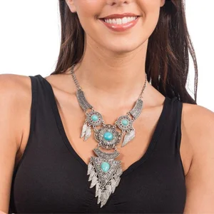 CHAKS Halsketting Bohemian Festival Zilver-Turquoise pas cher