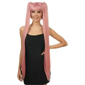 Lange cosplaypruik roze
