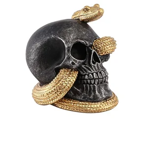 CHAKS CRÂNE DÉCO SERPENT OR RÉSINE 14.5X14X13.5CM NOIR pas cher