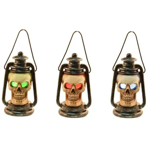 LANTERNE TÊTE MORT RÉSINE LEDS 11.2X6.4X5.9CM- DECORS DE TABLE HALLOWEEN pas cher