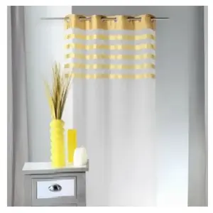 Voilage en Voile Jaune - HOME MAISON - Rayures - 140 x 250 cm - Prêt-à-poser pas cher