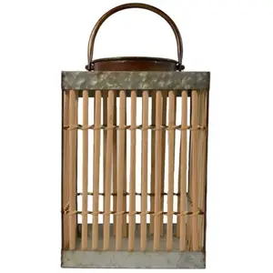 Lanterne Solaire Carrée - Orium - Bambou et Métal - Extérieur pas cher