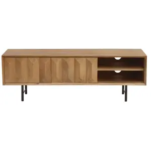 MILIBOO Meuble TV en bois clair manguier massif gravé et métal noir L120 cm AGRA pas cher