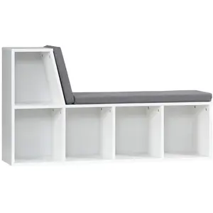 HOMCOM Bibliothèque banc 2 en 1 design contemporain 5 casiers 2 coussins fournis 108L x 30l x 60H cm blanc gris chiné pas cher