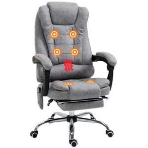 VINSETTO Fauteuil de bureau direction massant chauffant hauteur réglable dossier inclinable repose-pied rétractable tissu technique gris pas cher