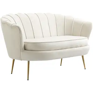 Comparateur de prix : Homcom Canapé 2 Places Design Coquillage Pieds Dorés Velours Crème