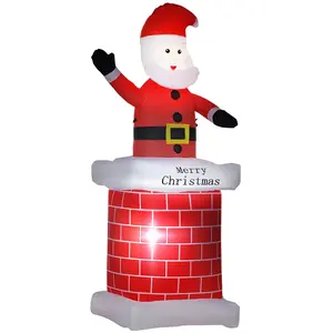Outsunny HOMCOM Père Noël gonflable avec cheminée lumineux LED hauteur 210 cm polyester imperméable rouge blanc noir pas cher