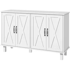 HOMCOM Buffet 4 portes 2 étagères style rural chic façades portes à croisillons poignées métal noir MDF blanc pas cher