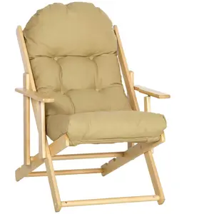Comparateur de prix : Outsunny Fauteuil de Salon Pliable et Inclinable en Bois HOMCOM avec Coussin Capitonné Épais - Beige