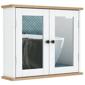 HOMCOM kleankin Armoire murale de salle de bain avec étagère réglable et 2 portes avec miroir en MDF - dim. 56I x 14P x 46H cm pas cher