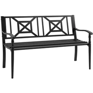 Outsunny - Banc de jardin 2 places - Acier - 128x62.5x81.5cm - Noir pas cher