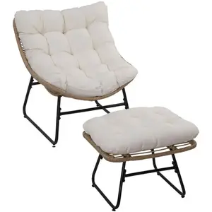 Outsunny - Chaise avec repose-pieds - Polyester - 69x76x70cm - Bois naturel pas cher
