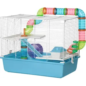 PawHut Cage à hamster rat rongeur 3 niveaux avec tunnel, biberon eau, roue, maisonnette, échelles dim. 59L x 36l x 47H cm pas cher