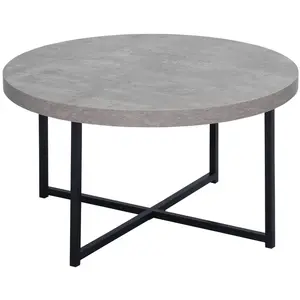 HOMCOM Table basse ronde design Ø 80 x 45H cm métal noir effet béton ciré Gris pas cher