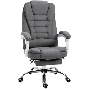 VINSETTO Fauteuil de bureau manager grand confort repose-pied dossier inclinable accoudoirs rembourrés tissu aspect lin gris 65x70x122cm Gris pas cher