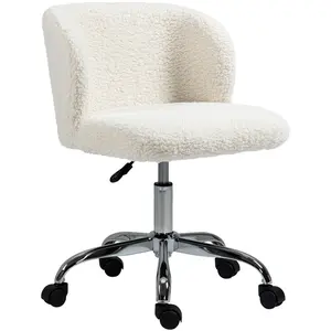HOMCOM Chaise de bureau design - hauteur réglable, pivotante - piètement acier chromé revêtement effet laine bouclée 53x56x81cm Blanc pas cher