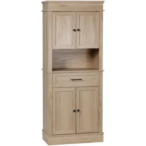 HOMCOM Buffet haut armoire de cuisine multi-rangement 2 placards 2 portes tiroir niche MDF panneaux aspect chêne clair 74x39x183cm Beige pas cher