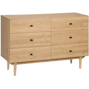 HOMCOM Commode vintage 6 tiroirs coulissants piètement bois de pin panneaux aspect bois de teck 120x40x80cm Marron pas cher