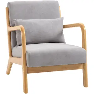 Comparateur de prix : Homcom Fauteuil Lounge 3 Coussins Bois Hévéa Aspect Velours Gris